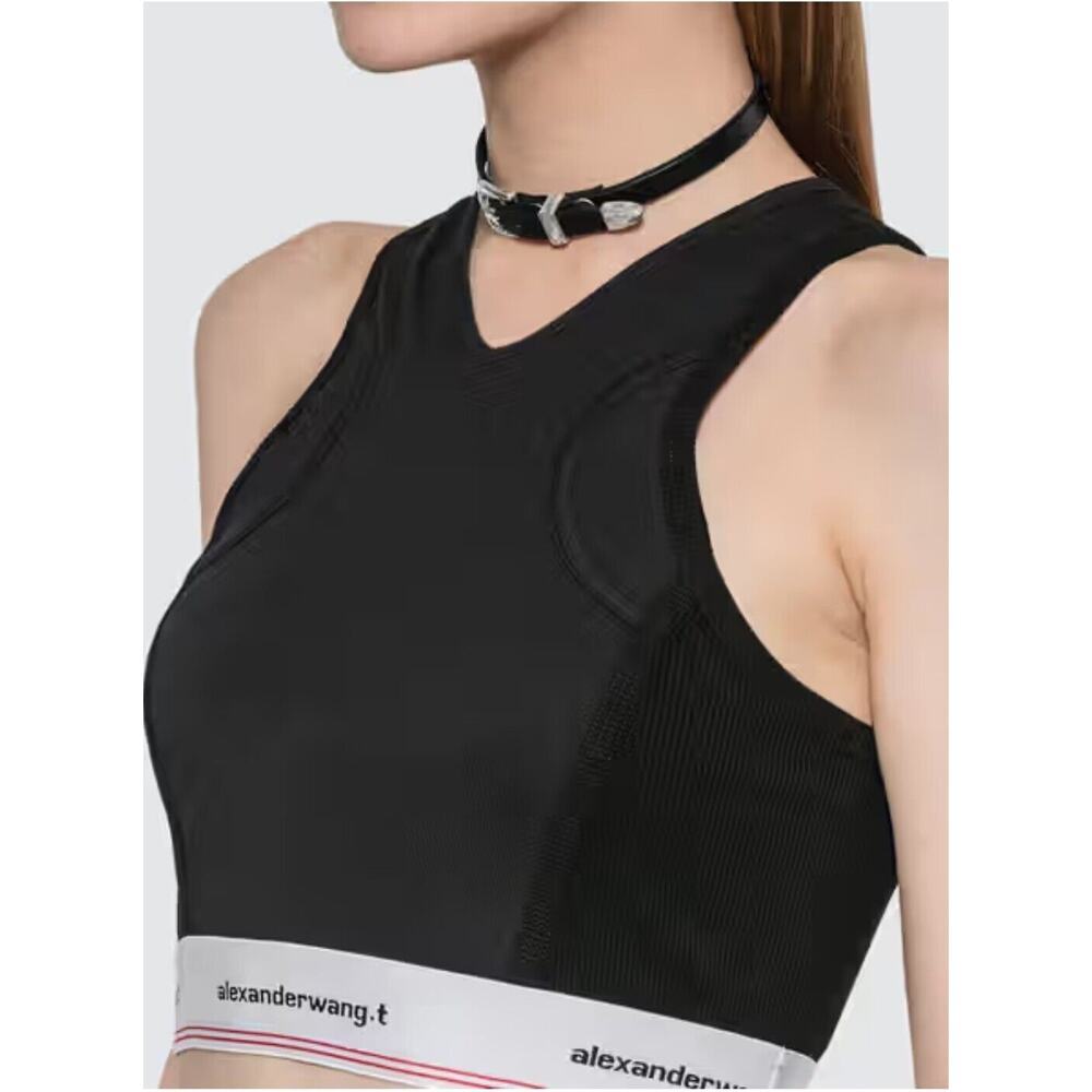 Alexander Wang T Wash And Go Crop Top Ribbed Logo Tape black sz XS activewear